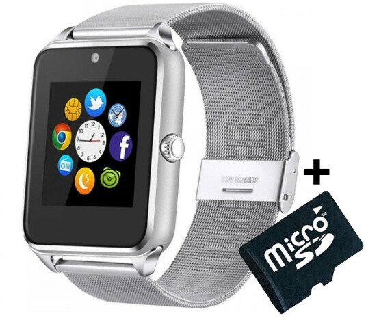 Ceas Smartwatch cu Telefon iUni Z60, Curea Metalica, Touchscreen, Camera, Notificari, Silver + Card