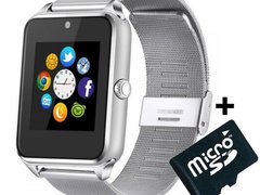 Ceas Smartwatch cu Telefon iUni Z60, Curea Metalica, Touchscreen, Camera, Notificari, Silver + Card